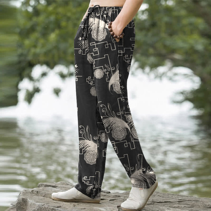 Buddha Stones Cotton Feather Geometric Pattern Men's Tapered Pants With Pockets - image 5