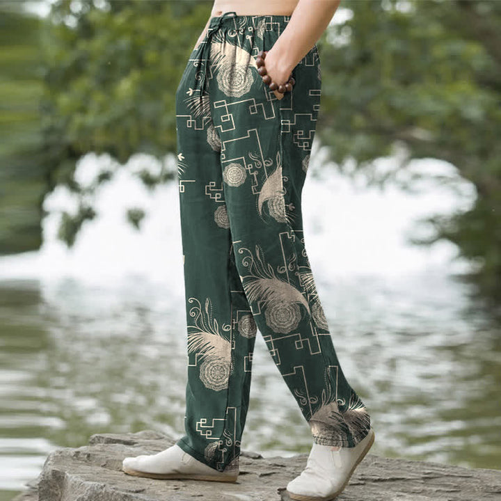 Buddha Stones Cotton Feather Geometric Pattern Men's Tapered Pants With Pockets - image 7