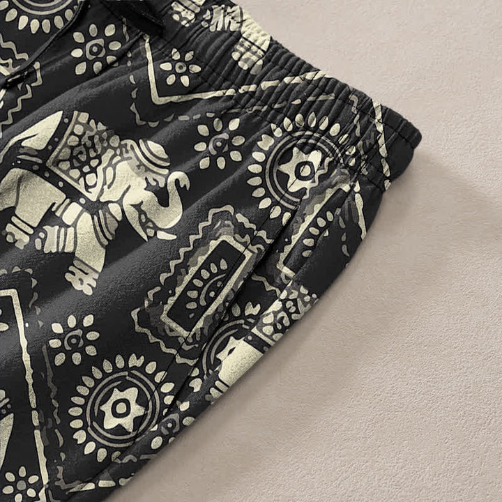 Buddha Stones Cotton Ivory Elephant Mandala Geometry Pattern Men's Tapered Pants With Pockets - image 2