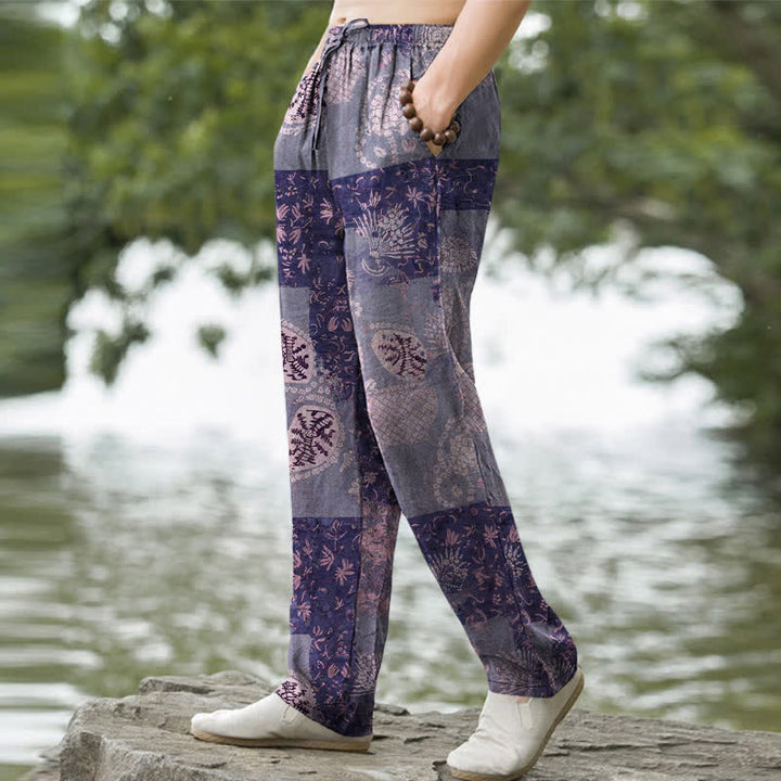 Buddha Stones Cotton Boho Patchwork Floral Pattern Men's Tapered Pants With Pockets - image 7