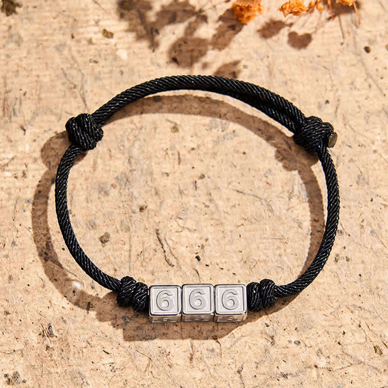 Buddha Stones Titanium Steel 000-999 Angel Numbers Adjustable Black String Faith Bracelet - Black Rope(Wrist Circumference: 15-23cm) - 666 - image 21
