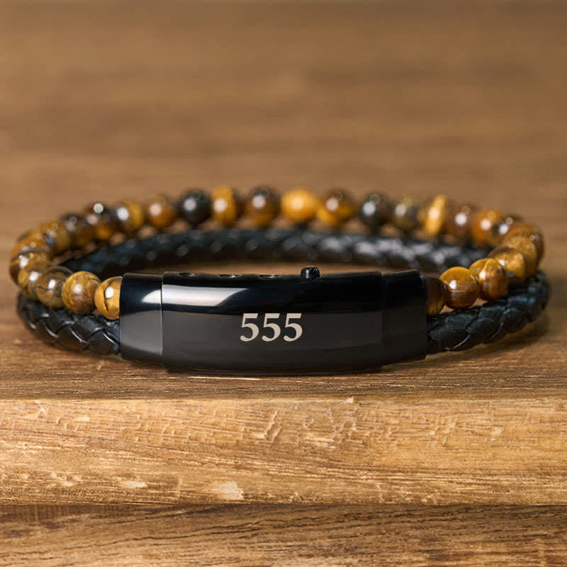 Buddha Stones Tiger Eye Angel Numbers Double Wrap Leather Faith Bracelet - image 25