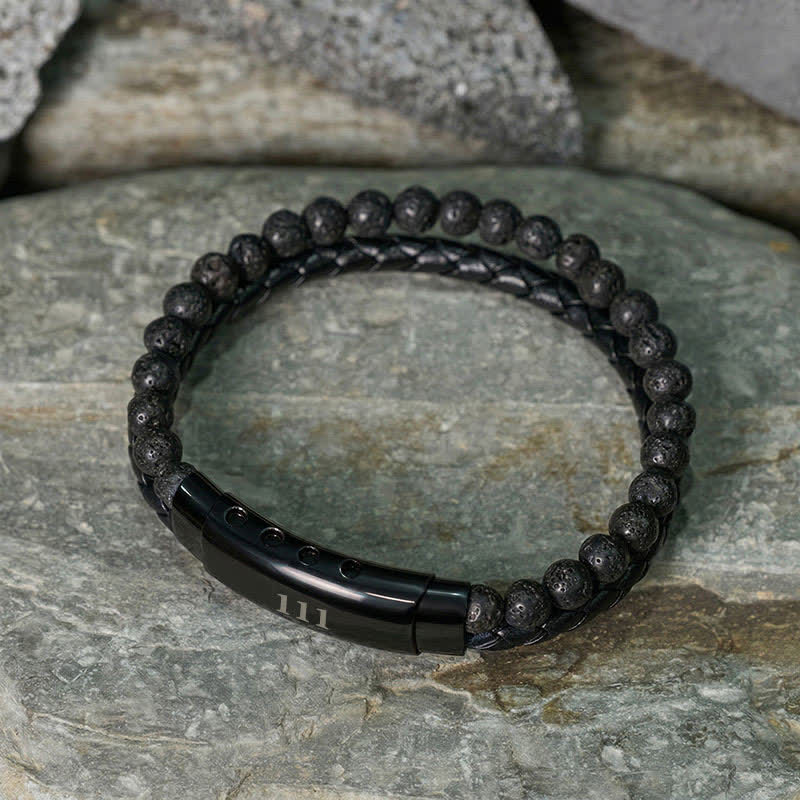 Buddha Stones Lava Rock Angel Numbers Double Wrap Leather Faith Bracelet - image 13