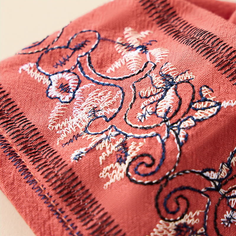 Buddha Stones Casual Embroidered Flowers Slant Collar Strap Long Sleeve Women's Shirt - image 4