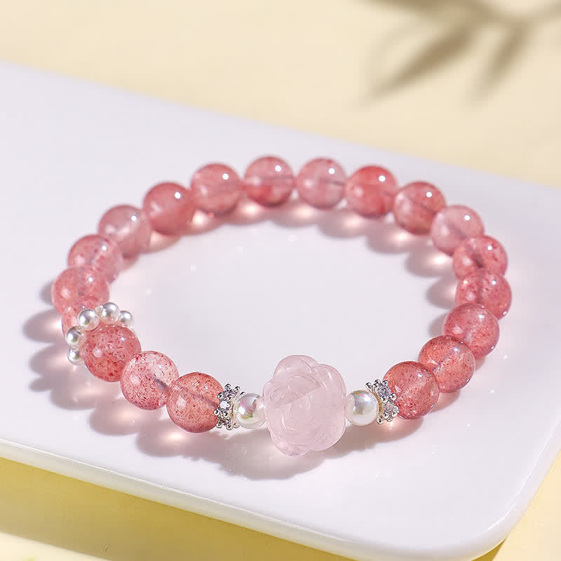 Buddha Stones Strawberry Quartz Rose Beaded Love Bracelet - image 2