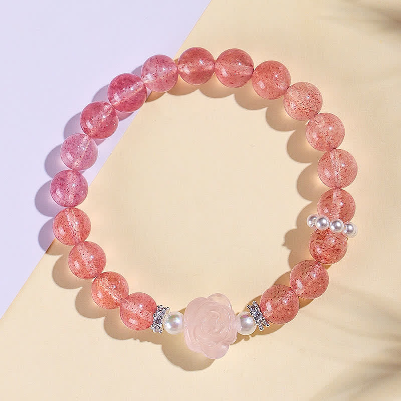 Buddha Stones Strawberry Quartz Rose Beaded Love Bracelet - image 1