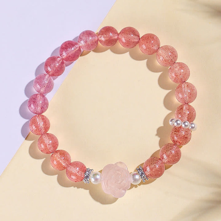 Buddha Stones Strawberry Quartz Rose Beaded Love Bracelet - image 1