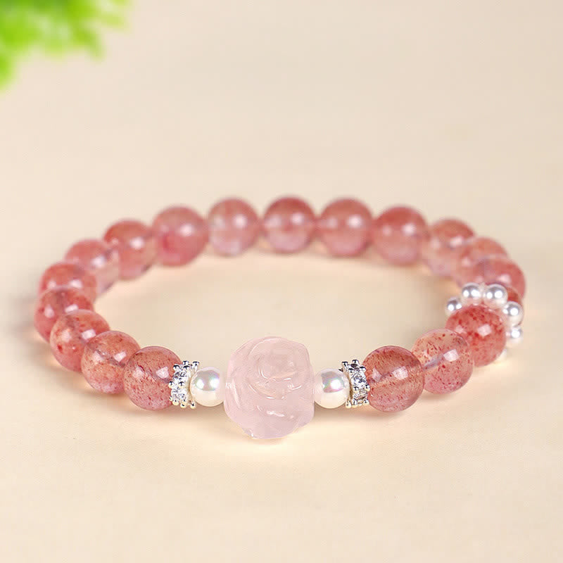 Buddha Stones Strawberry Quartz Rose Beaded Love Bracelet - image 3