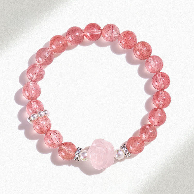 Buddha Stones Strawberry Quartz Rose Beaded Love Bracelet - image 7
