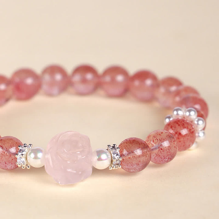 Buddha Stones Strawberry Quartz Rose Beaded Love Bracelet - image 4
