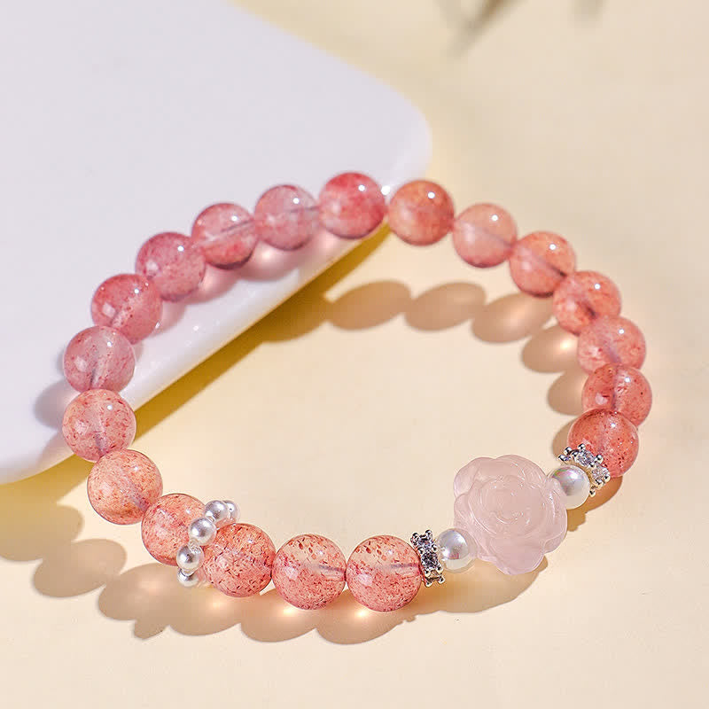Buddha Stones Strawberry Quartz Rose Beaded Love Bracelet - Strawberry Quartz(Wrist Circumference:15–16 cm) - image 0