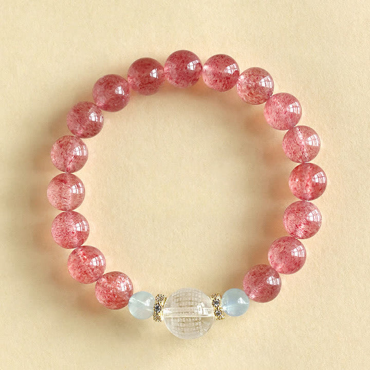 Buddha Stones Strawberry Quartz Blue Tiger Eye Positive Bracelet - Strawberry Quartz(Wrist Circumference:15–16 cm) - image 0