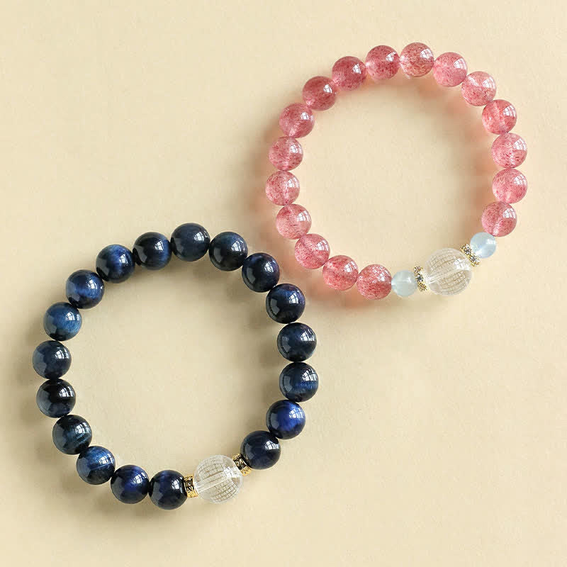 Buddha Stones Strawberry Quartz Blue Tiger Eye Positive Bracelet - image 10