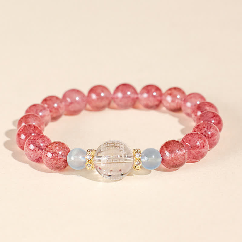 Buddha Stones Strawberry Quartz Blue Tiger Eye Positive Bracelet - image 1
