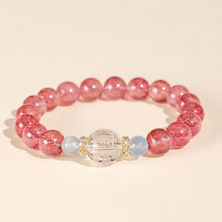 Buddha Stones Strawberry Quartz Blue Tiger Eye Positive Bracelet - image 1