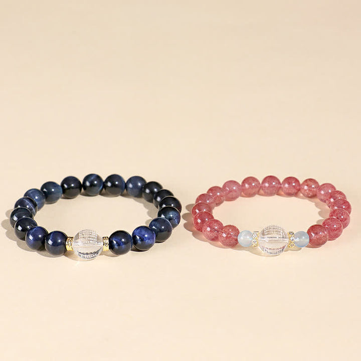 Buddha Stones Strawberry Quartz Blue Tiger Eye Positive Bracelet - image 11