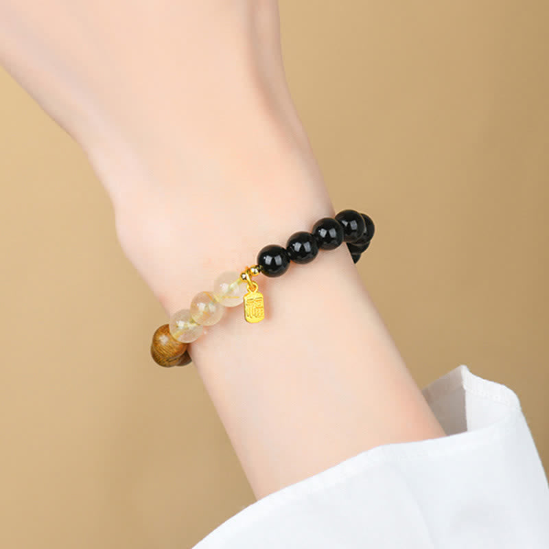 Buddha Stones Strawberry Quartz Citrine Five Elements Fu Character Luck Bracelet - image 21