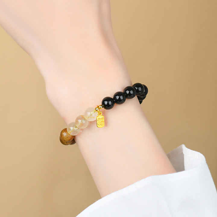 Buddha Stones Strawberry Quartz Citrine Five Elements Fu Character Luck Bracelet - image 21