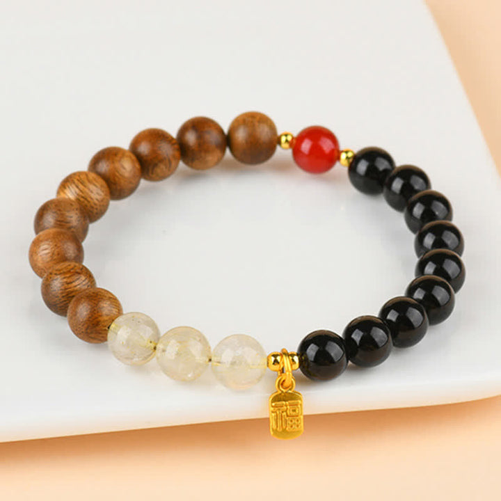 Buddha Stones Strawberry Quartz Citrine Five Elements Fu Character Luck Bracelet - image 20