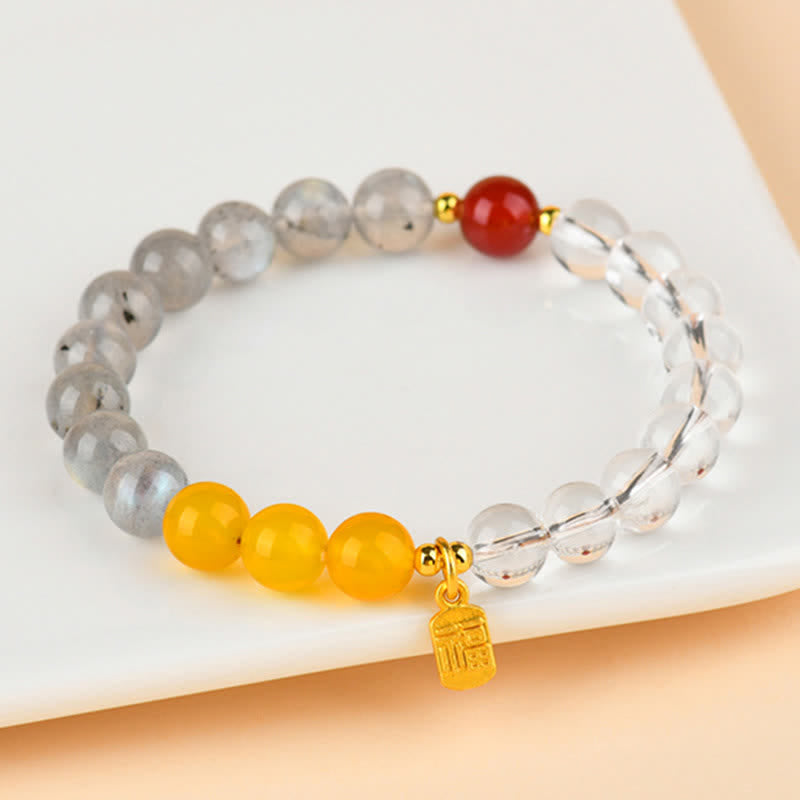 Buddha Stones Strawberry Quartz Citrine Five Elements Fu Character Luck Bracelet - image 9