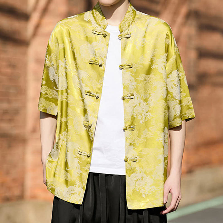 Buddha Stones Summer Tang Style Frog Button Animal Patterns Men's Short Sleeve Shirts - image 12