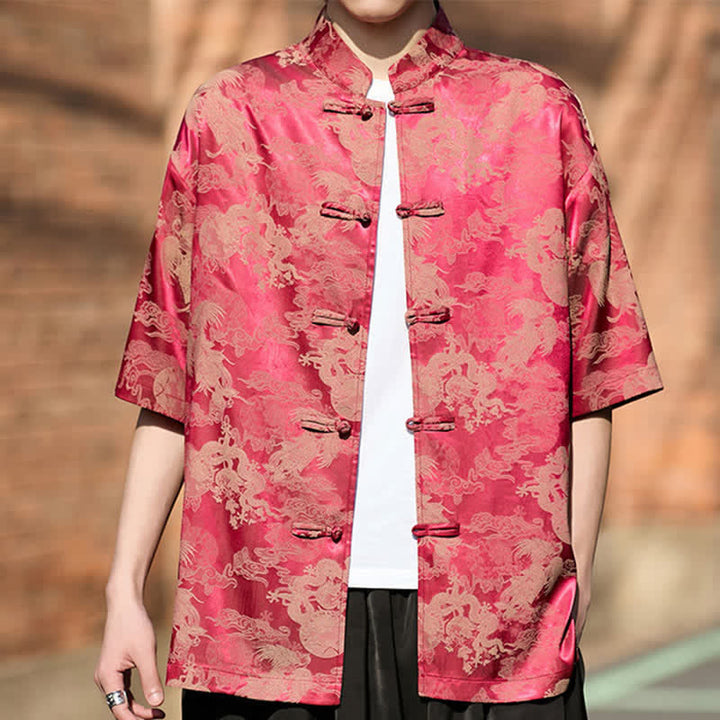 Buddha Stones Summer Tang Style Frog Button Animal Patterns Men's Short Sleeve Shirts - image 3