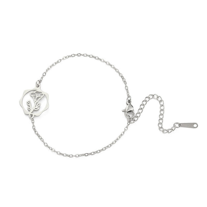Buddha Stones Titanium Steel Birth Flower New beginning Bracelet - Morning Glory - Silvery Titanium Steel - image 31