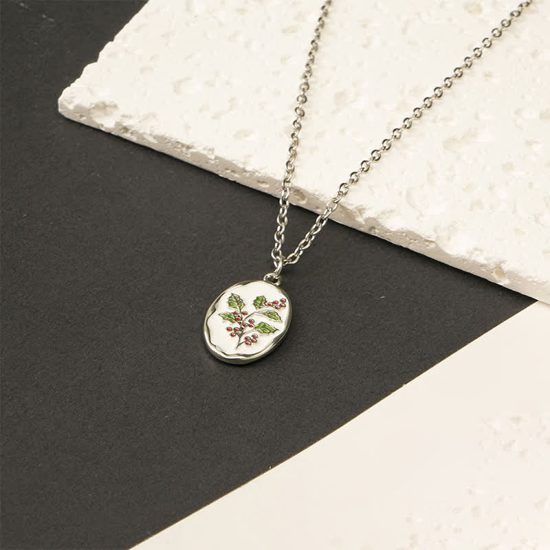 Buddha Stones Titanium Steel Birth Flower Strengthen Pendant Necklace - Holly - Silvery Titanium Steel - image 27