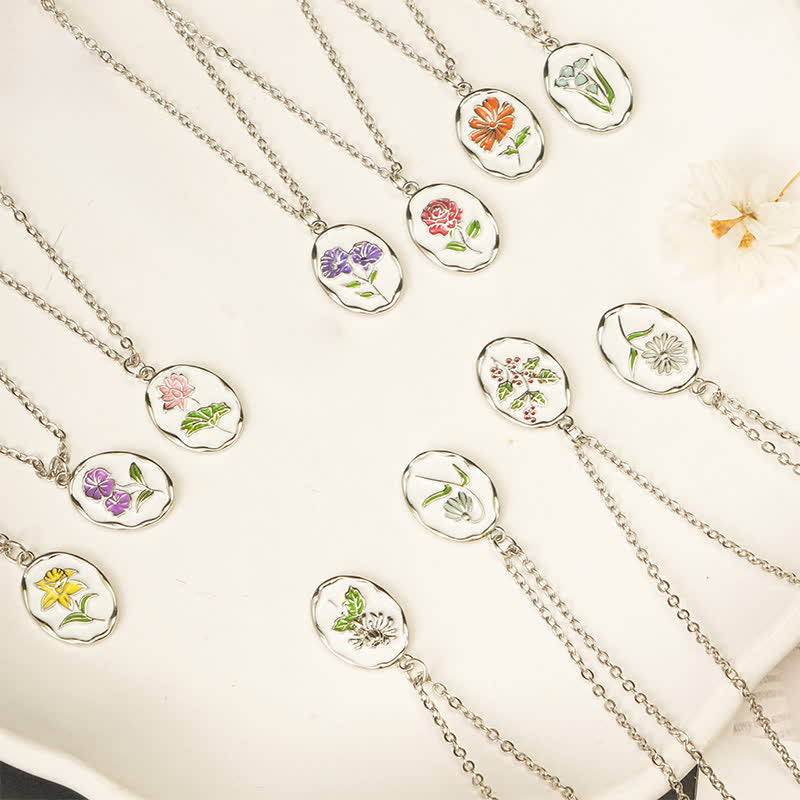 Buddha Stones Titanium Steel Birth Flower Strengthen Pendant Necklace - image 35