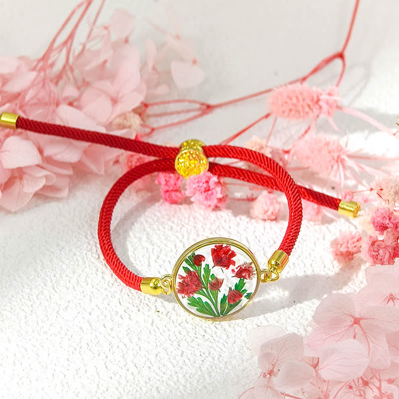 Buddha Stones Resin Handmade Birth Flower Adjustable Braided Rope Bracelet - Carnation(Wrist Circumference:17–22 cm) - image 2