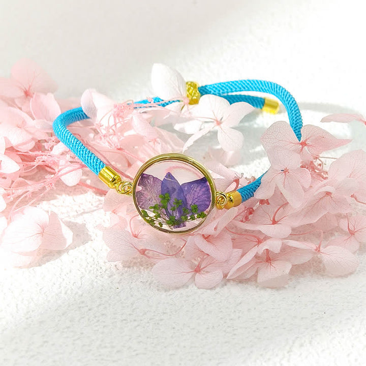 Buddha Stones Resin Handmade Birth Flower Adjustable Braided Rope Bracelet - Larkspur(Wrist Circumference:17–22 cm) - image 9