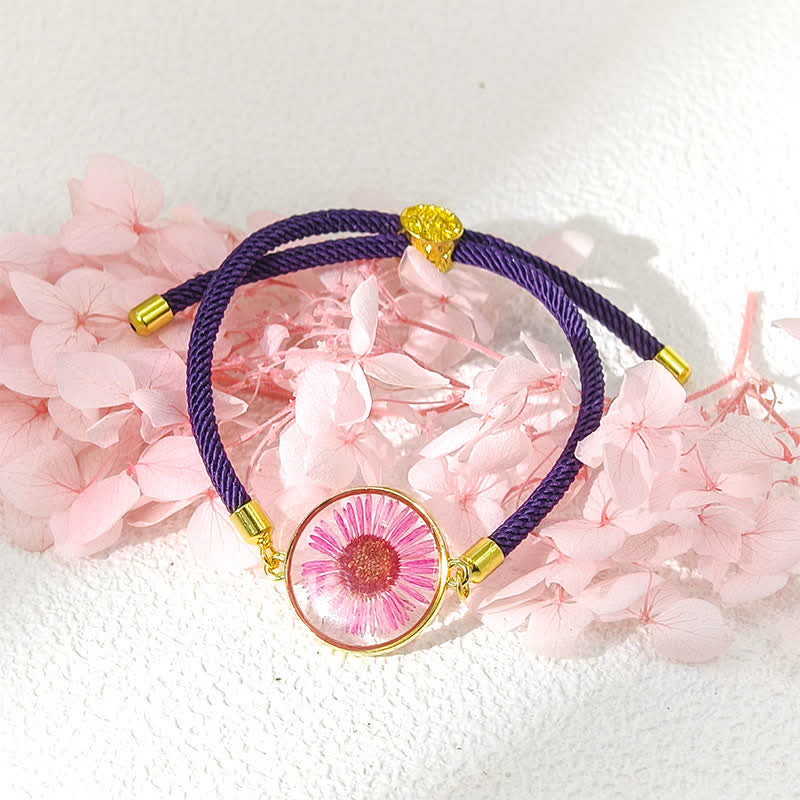Buddha Stones Resin Handmade Birth Flower Adjustable Braided Rope Bracelet - Aster(Wrist Circumference:17–22 cm) - image 11