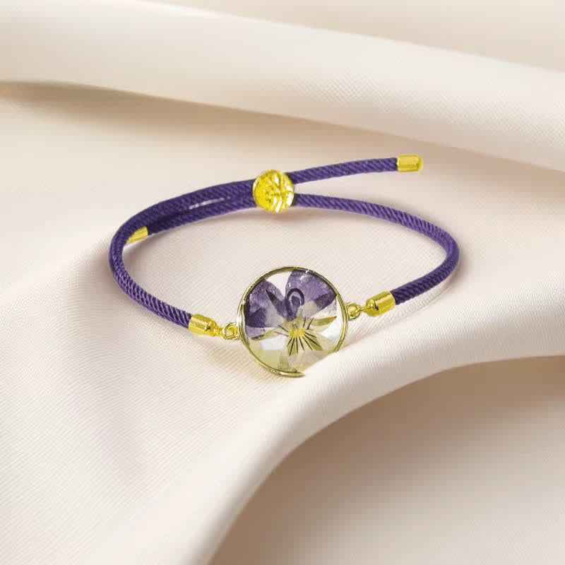 Buddha Stones Resin Handmade Birth Flower Adjustable Braided Rope Bracelet - Violet(Wrist Circumference:17–22 cm) - image 0