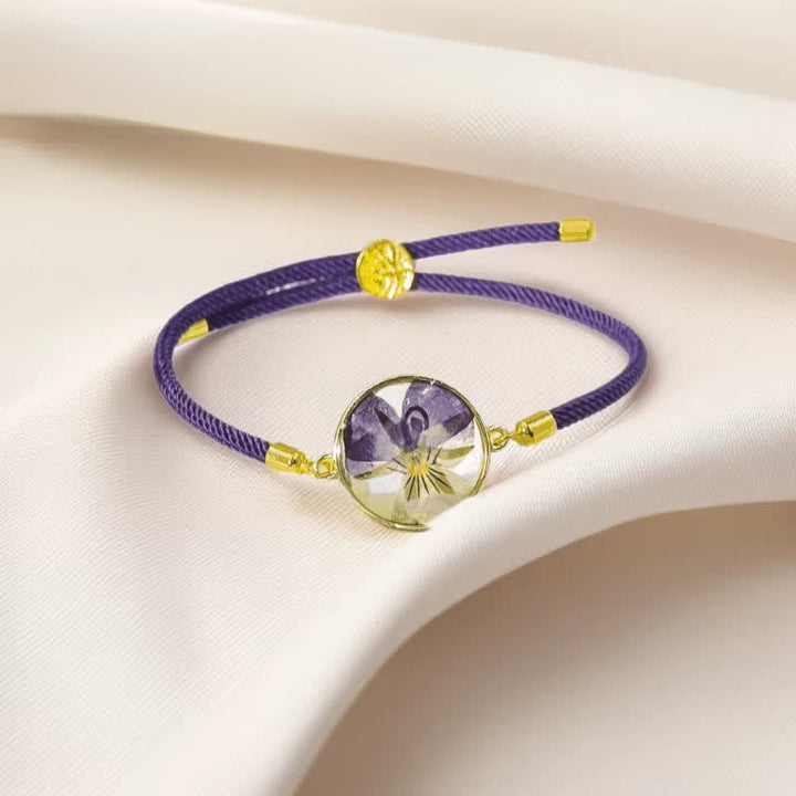 Buddha Stones Resin Handmade Birth Flower Adjustable Braided Rope Bracelet - Violet(Wrist Circumference:17–22 cm) - image 0