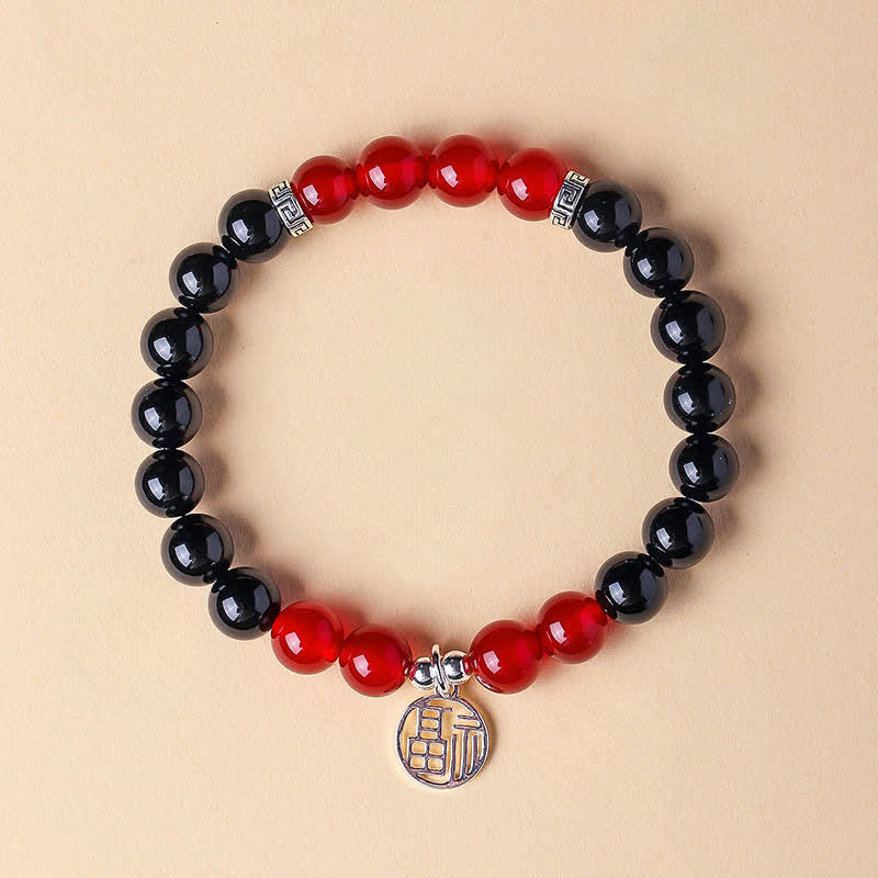 Buddha Stones Black Onyx Fu Character Beaded Luck Bracelet - Black Onyx Red Agate(Wrist Circumference:15–16 cm) - image 9