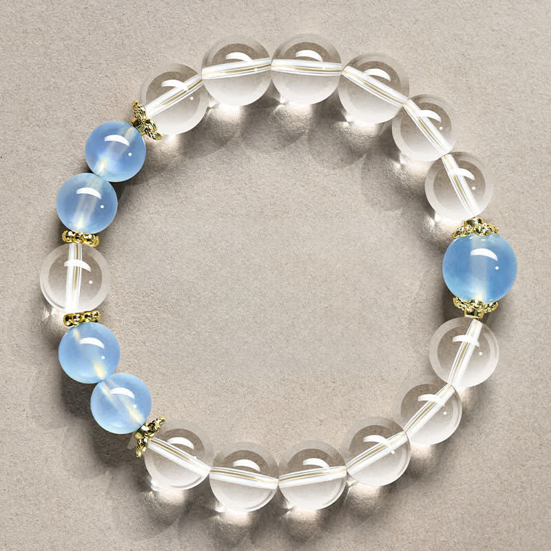 Buddha Stones Natural Clear Quartz Beaded Healing Bracelet - 10mm Clear Quartz Aquamarine(Wrist Circumference:16–17 cm) - image 8