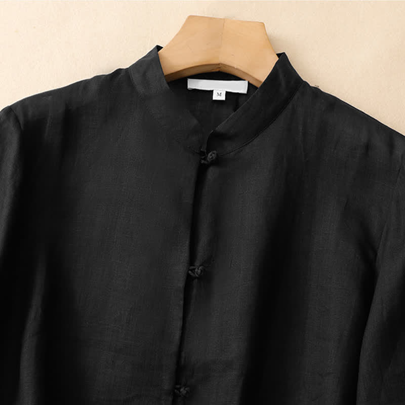 Buddha Stones Summer Solid Mandarin Collar Women's Three-Quarter Sleeve Shirts - image 11