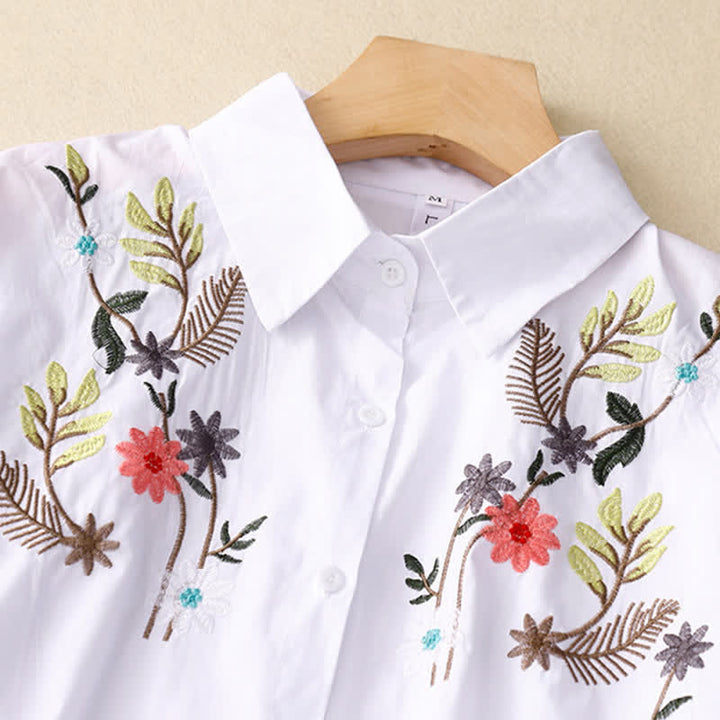 Buddha Stones Spring Summer Boho Embroidery Floral Women's Short Sleeve Shirt - image 8