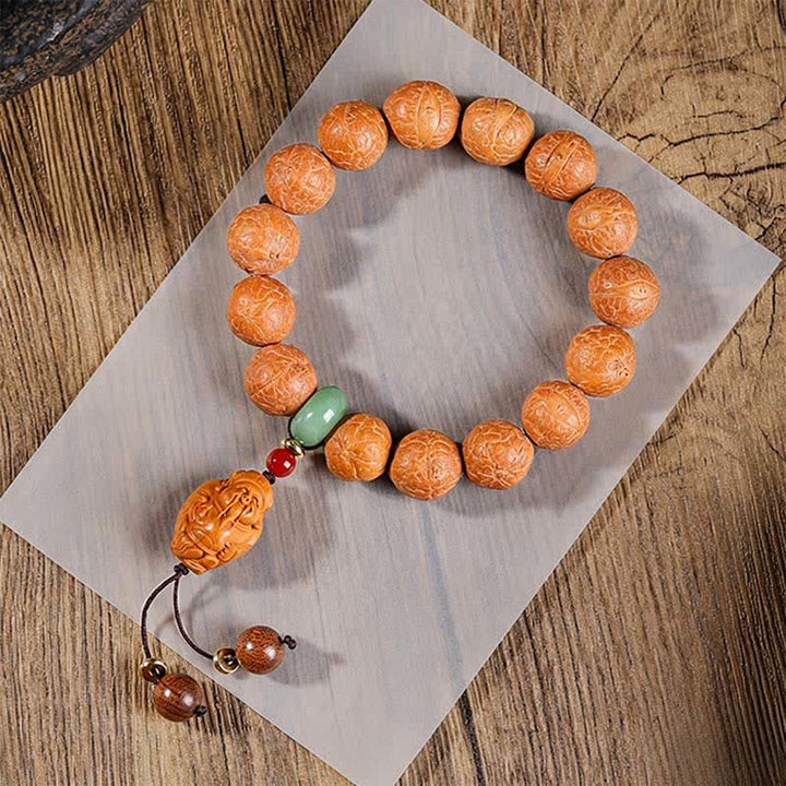 Buddha Stones Phoenix Eye Bodhi Wisdom Hand Carved Ethnic Wrist Mala - Phoenix Eye Wrist Mala - 15mm - Phoenix Eye Bodhi( Protection♥Wisdom) - image 0