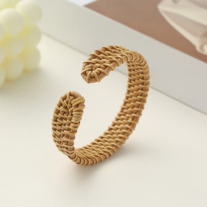 Buddha Stones Handwoven Natural Rattan Bohemian Open Cuff Bracelet - image 3