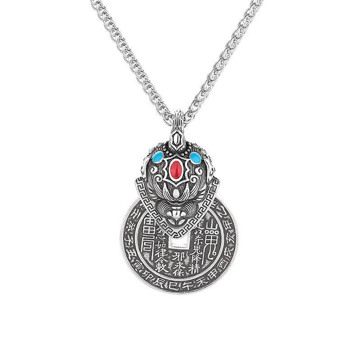 Buddha Stones Copper PiXiu Chinese Coin Wealth Enamel Vintage Necklace - image 3