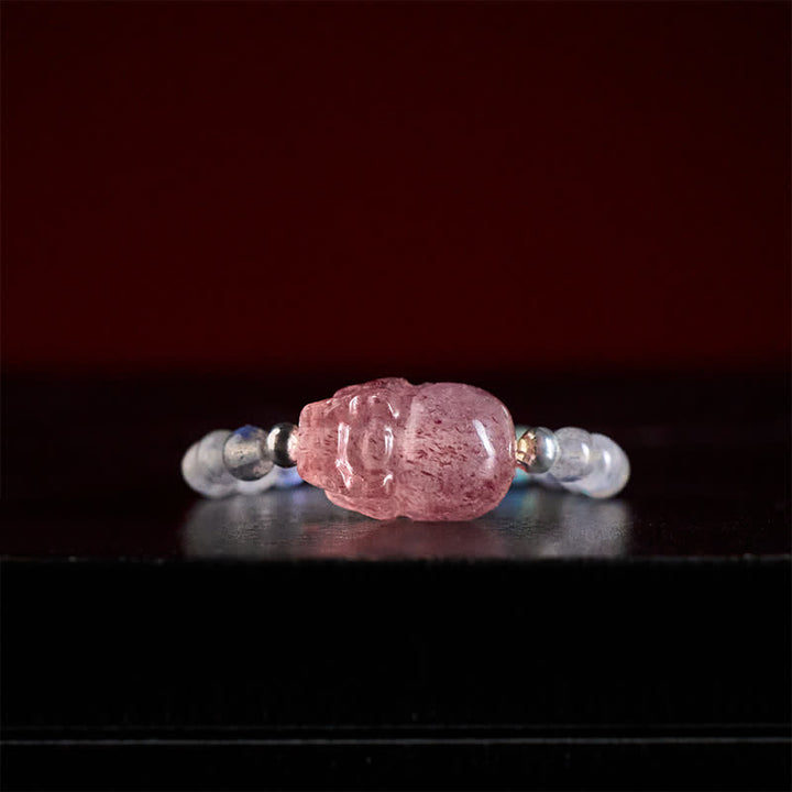 Buddha Stones 3mm Mini Beads Natural Moonstone Tourmaline Garnet Pearl Strawberry Quartz PiXiu Healing Elastic Ring - image 11