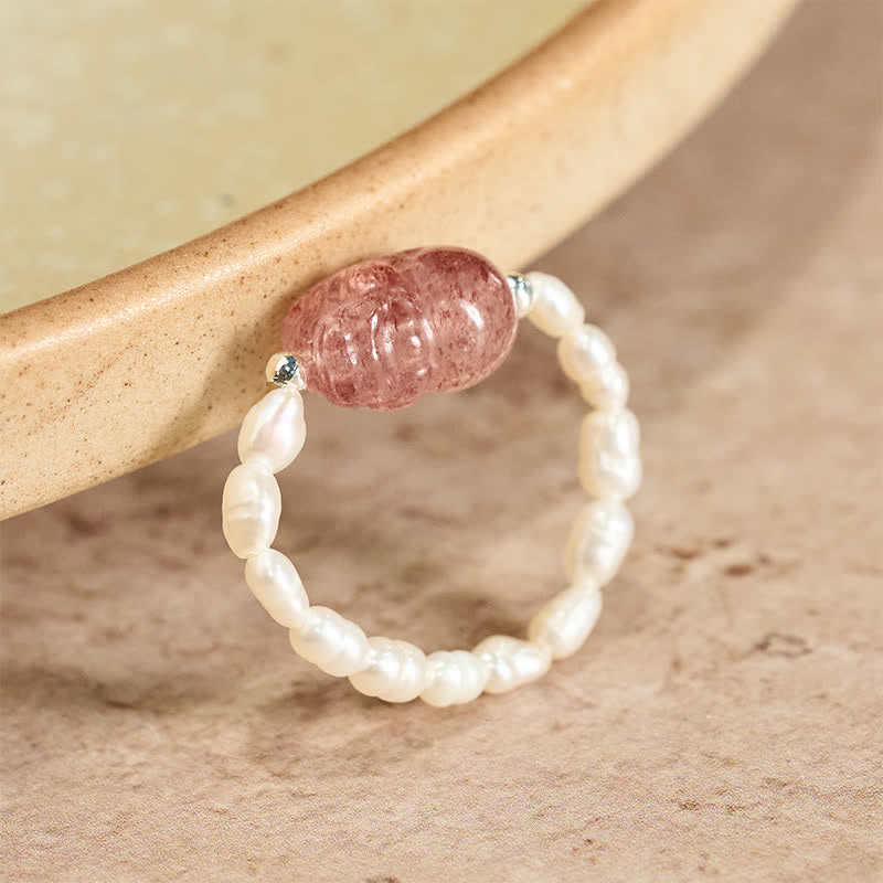 Buddha Stones 3mm Mini Beads Natural Moonstone Tourmaline Garnet Pearl Strawberry Quartz PiXiu Healing Elastic Ring - 52mm-53mm Natural Pearl(Color May Vary) - image 21
