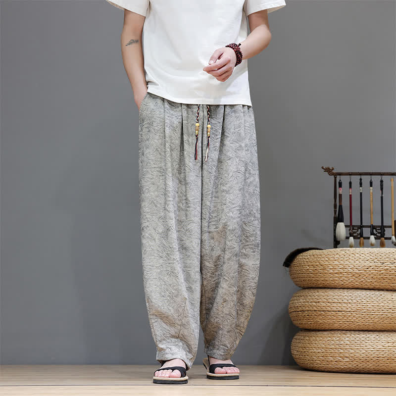 Buddha Stones Summer Bohemian Drawstring Solid Plant Pattern Men's Harem Pants With Pockets - image 29