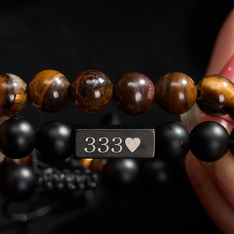 Buddha Stones 2Pcs Frosted Stone Tiger Eye 333 222 111 11:11 444 Angel Number Cure Bracelet - image 3