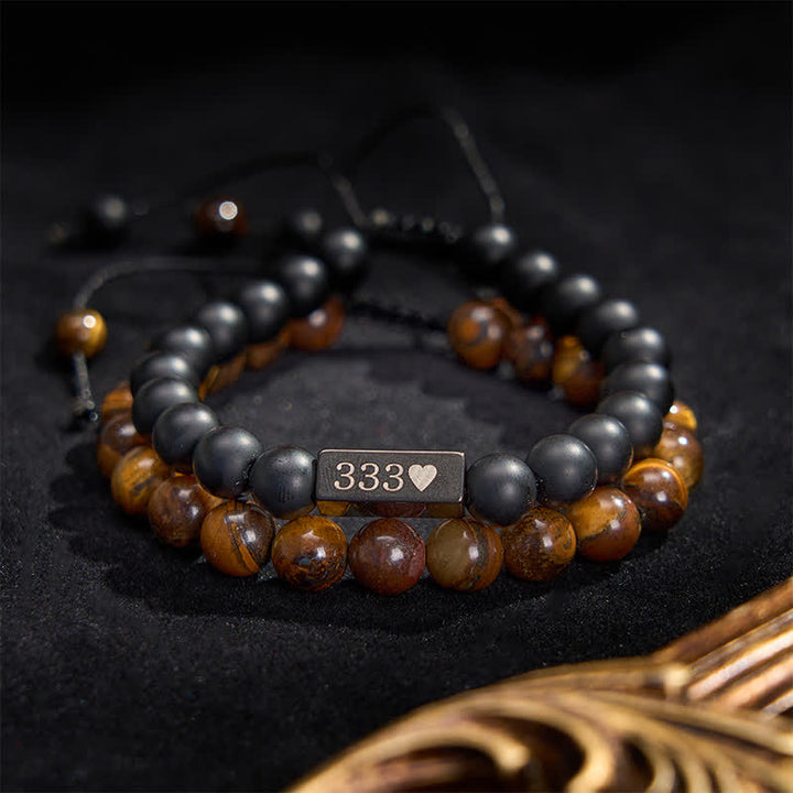 Buddha Stones 2Pcs Frosted Stone Tiger Eye 333 222 111 11:11 444 Angel Number Cure Bracelet - 444 - image 0