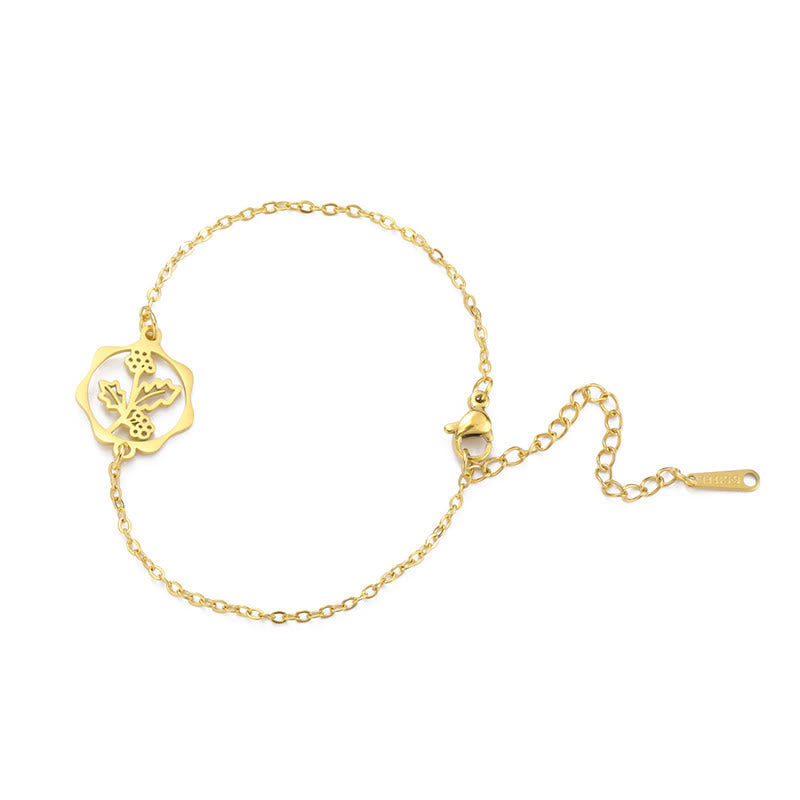 Buddha Stones Titanium Steel Birth Flower New beginning Bracelet - Holly - Golden Titanium Steel - image 35