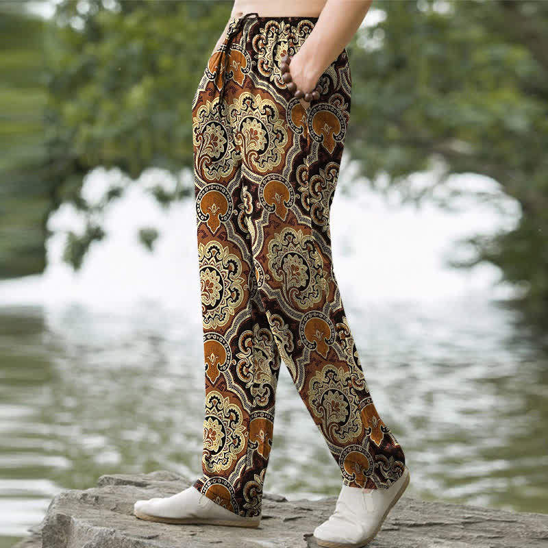 Buddha Stones Cotton Mandala Paisley Geometry Pattern Men's Tapered Pants With Pockets - image 1