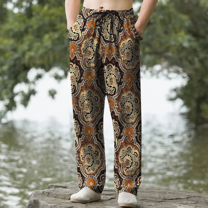 Buddha Stones Cotton Mandala Paisley Geometry Pattern Men's Tapered Pants With Pockets - Sienna - US/UK/AU50，EU60 (5XL) - image 0
