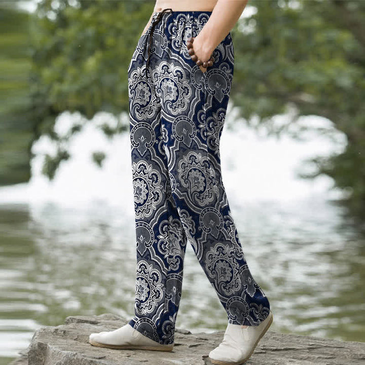 Buddha Stones Cotton Mandala Paisley Geometry Pattern Men's Tapered Pants With Pockets - image 5